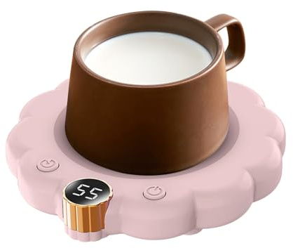 Calentador eléctrico de tazas – ABS duradero rosa, calentador de taza de café de temperatura ajustable, calentamiento uniforme, bandeja compacta antideslizante para tazas | Accesorio de bebida para