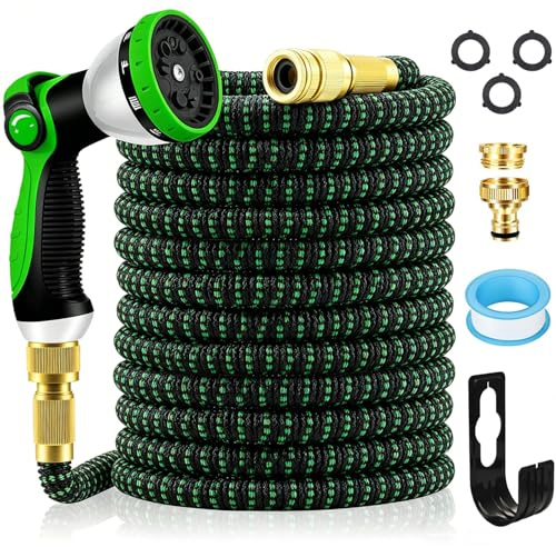 CLMCL Tuyau d'Arrosage Extensible 7.5M/25FT avec 10 Modèles de Pulvérisation Convient aux Robinets de 1/2 et 3/4 Raccords en Métal Durables pour Jardin, Arrosage, Nettoyage