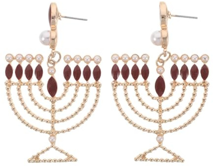 Abaodam Boucles D'oreilles Pendantes Chandelier Hanoukka en Alliage de Zinc Cristaux Scintillants Rouges, Légères et Confortables, Bijou Festif pour Fêtes et Occasions Spéciales