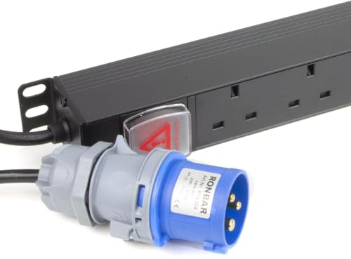 kenable PDU 12 Way UK Sockets to 16A Commando Plug Power Distribution Unit Vertical Mount 3m Cable 4000W Max Load Without Surge Protection