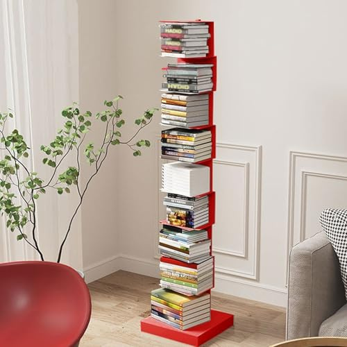 Estantería de metal de 9 niveles, torre de libros de columna vertical, estantería de esquina para espacios pequeños, estantería alta y estrecha, estantería multiusos para oficina en casa
