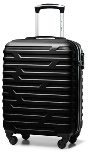 WITTCHEN A-line II Kabinengepäck Kabinenkoffer Handgepäck Rollkoffer Reisekoffer Bordkoffer Hartschale ABS Hochwertiger Stabiler Größe S Schwarz Lufthansa/Eurowings/Ryanair/Condor/Discover Airlines