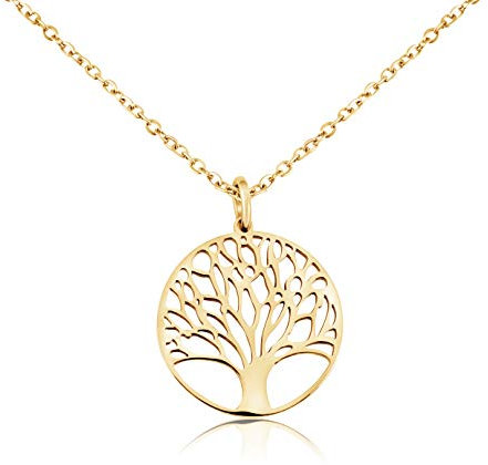 Nuoli® Collier avec pendentif arbre de vie pour femme (45 + 5 cm, ajustable) - En acier inoxydable, Acier inoxydable
