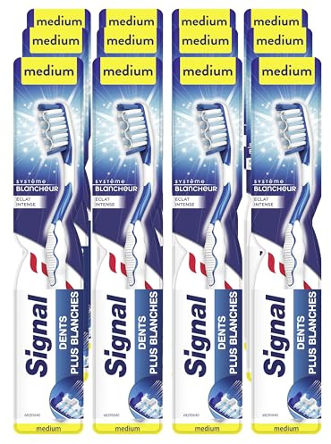 SIGNAL - Brosse à Dents Système Blancheur - Eclat intense - Dents plus blanches - Emballage avec 87% de plastique recyclé - Medium (lot de 12 brosses à dents)