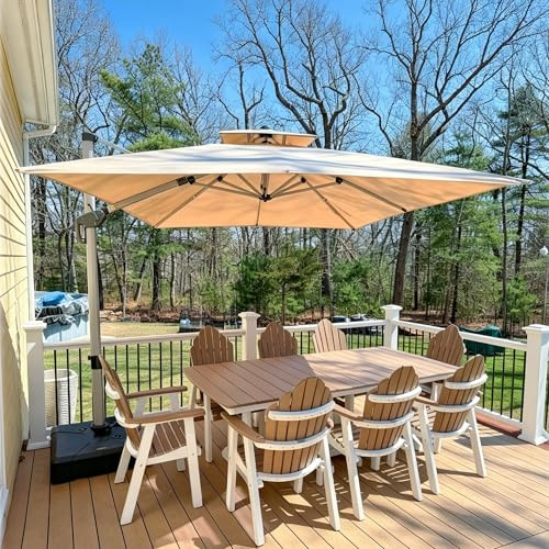 PURPLE LEAF Sonnenschirm Rechteckig 270 × 330 cm Doppeldach, UV50+, Beige | UV-Schutz 50+, Wetterfestes Polyester, Stabiler Alu-Rahmen, 360° Rotation für Flexiblen Schatten, Einfache Kurbelbedienung