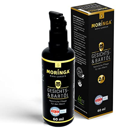 Moringa Gesichts- & Bartöl, 60ml - Gesichts-Öl für Männer, Moringa-Öl zur Gesichtspflege für den Mann, Bartpflege, Herrenpflege, Männerpflege - natürliche Anbaukultur von MAYA GARDEN