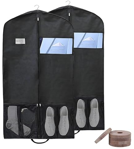 Renexas Garment Bags for Hanging Clothes Travel 2 Pack - 43 | Suit Cover Bags for Men and Women, Black Garment Bag for Closet Storage Suit, Full Zipper Dust Cover Bags for Shirts, Dresses, Jacket