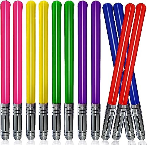 Erinnmy 12 Stück Aufblasbare Lichtschwert,6 Farben Lichtschwert Schwert Stick Ballons,Aufblasbares Schwert Spielzeug Set für Kinder Party Favors