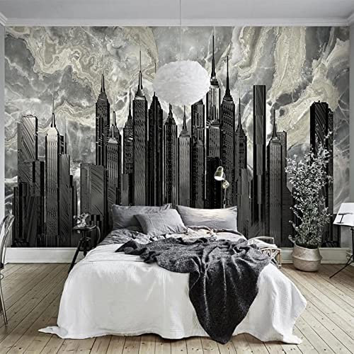 Tapete Wandbilder Retro-Schwarz-Weiß-Stadtgebäude Abziehbare Diy-Wandkunst-Wandbilder, Abziehen Und Aufkleben, Heimwanddekoration Für Schlafzimmer, Wohnzimmer, Klassenzi 250 (Breite) x 175 (Höhe) cm
