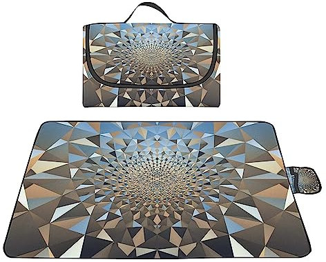 TengYuer Picknickdecke 180x200cm Stranddecke Wasserdicht Sandfrei Isoliert Faltbar Strandmatte mit Tragegriff Outdoor Campingdecke XXL für Camping Parks Strände Picknick Grau Geometrisch