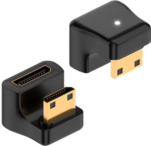Duttek Mini adattatore HDMI 8K a forma di U, 48 Gbps angolo verso il basso, mini adattatore HDMI maschio a femmina, adattatore mini HDMI a 180 gradi con indicatore LED di lavoro per fotocamera,