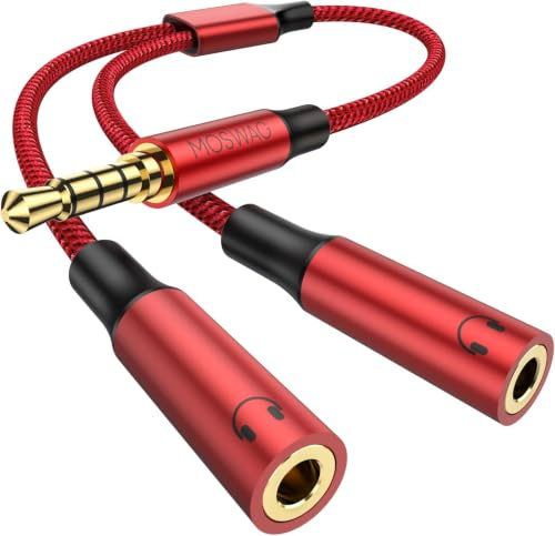 MOSWAG TRRS Audio Y Splitter Kabel, 4-Polig Aux Splitter Adapter 1 in 2 Out | 3,5mm Stecker auf 2 Buchse Kopfhörer Adapter für Samsung, Smartphone, Kopfhörer, Lautsprecher, PS4, Switch, Tablets, PC