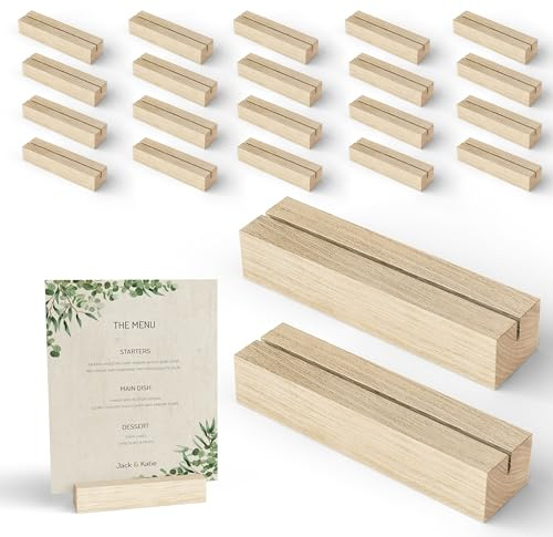 Tidita 20 pcs Oak Wood Place Card Holder - Wooden Acrylic Sign Holder Table Decor - Picture Display Stands, Centerpieces Table Number Signs for Shop Cafe Holiday Decoration Wedding Party Events