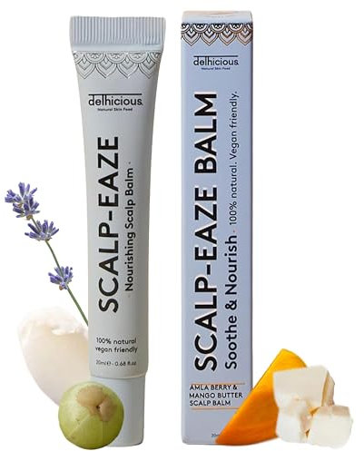 Delhicious Dry Itchy Scalp Treatment Moisturiser Balm - Amla Hair Oil, Shea & Mango Butter - Psoriasis & Dry Scalp Serum - SLS Free, Natural, Vegan, Ayurveda - 20ml