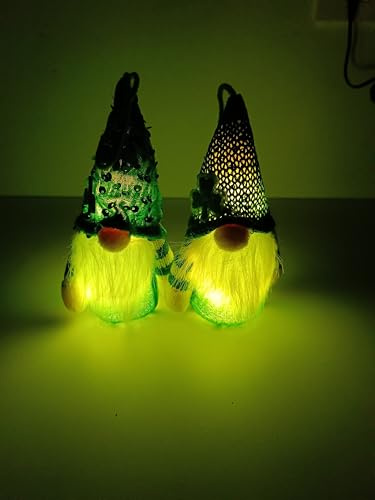 Shimkong 2 Packs St Patricks Day Gnomes Plush Decorations with Light Leprechaun Doll Decorations Irish Green Shamrock Gift Tomte for Ornaments