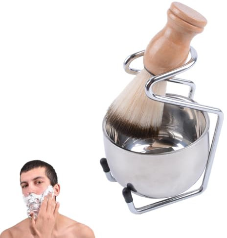 Aiweijia Shaving Brush,3-in-1 Shaving Brush and Bowl Set with Stainless Steel Shaving Stand and Soap Bowl,Traditional Wet Close Shaving for Father Day Gifts
