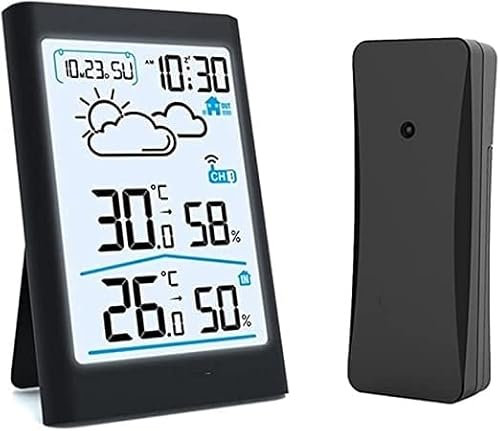 GeRRiT Estación Meteorológica Inalámbrica Inteligente Termómetro Digital LCD Grande for Interior/Exterior Higrómetro Sensor Remoto Alarma Reloj Pronóstico del Tiempo