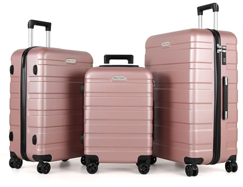 TANTOMI Koffer Set 3 Teilig Hartschale, Kofferset, Gepäck-Sets Koffer & Trolley Handgepäck, Reisekoffer mit Passwortsperre, Hartschalenkoffer Suitcase mit 4 Rollen(Rosa Gold, 3 Stück)