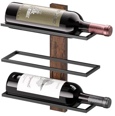 B4Life Portabottiglie da parete per 3 bottiglie di vino, supporto in legno, da parete, per cucina, sala da pranzo, bar