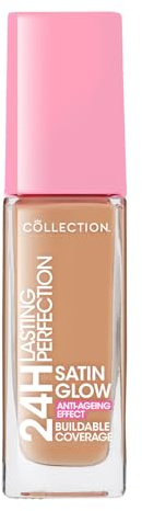 Collection Cosmetics Lasting Perfection Satin Foundation, Full Coverage, Anti-Ageing Effect, 24 Hour Wear, Contains Hyaluronic Acid, 27ml, Vanilla Neutral