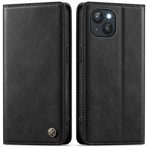 GUCASBE Handyhülle für iPhone 13 Klapphülle Hülle Leder | Premium PU Leder, 3 Kartenfächer + Geldscheinfach, Ständer, Brieftasche Flip Case, RFID Blockierung, Stoßfest, Schwarz