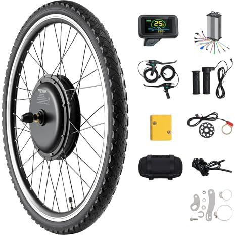 VEVOR 1000W Electric Bike Conversion Kit, 48V 420rpm 26 Front Wheel E-Bike Hub Motor Kit with Upgraded Speed Controller, Throttle Grip Kit, LCD Display, and PAS System for Road Bike