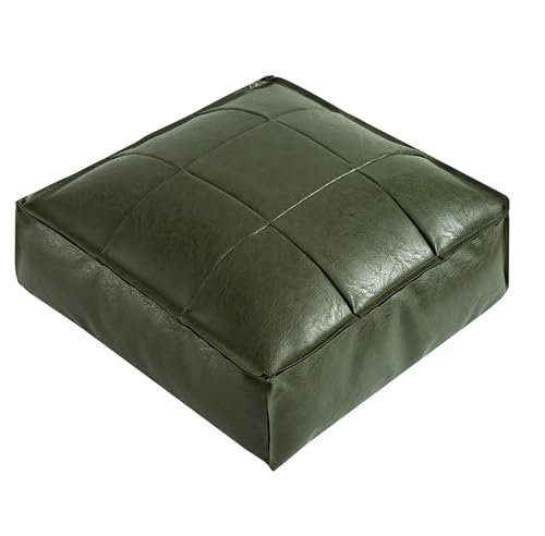 Quadratisches Bodenkissen, Kunstleder, wasserdicht, Ottomane, Pouf für Erwachsene, Avocado-Grün, Einzelbezug, neun quadratischer dekorativer Stoff