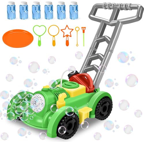 Herefun Rasenmäher Kinder Seifenblasenmaschine, Seifenblasen Rasenmäher mit Geräusch, Bubble Machine für Sommer im Freien Garten Gartenspielzeug, Geschenke für Jungen Mädchen ab 3 Jahre (Grün)