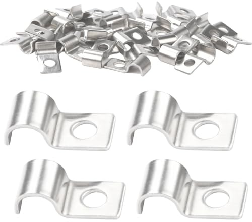 HARY 50 Stück Kabelschellen Metall, 6 mm Einloch Rohrschellen | 304 Edelstahl, U-Rohrschellen, Silber, Für Kabel Rohre Schläuche Ø 5-6 mm, Zum Schrauben, Robust, Innen Außen