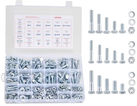VEVOR 566-teiliges Schrauben-Muttern-Sortiment, imperiale Maschinenschrauben & Unterlegscheiben, legierter Stahl 1/4-20,5/16-18,3/8-16, für die Montage von Möbeln/Geräten/Fahrzeugen