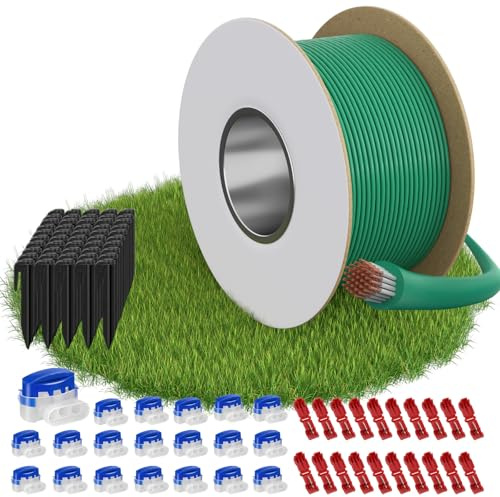 Cavo Perimetrale per Robot Tagliaerba 100m + 50 Pali da Terra + 20 Connettori Cavo + 20 Terminali di Connessione, Set Completo Cavo Periferico Compatibile con Gardena, Bosch, Husqvarna, Worx, Honda