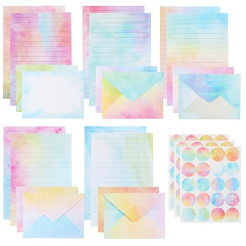 160 Aquarell Briefpapier mit Umschlag Set, Briefbogen mit Briefumschläge: 50 Buntes Schreibpapier Liniert & 50 Briefumschläge & 60 Stickers, für Stationery Set Hochzeitseinladungen