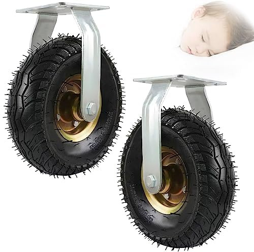 MNBVH Heavy Duty Industrial Casters, 6/8/10in Swivel Heavy Duty Industrial Wheel, Shock Absorption, Air Filled, Pneumatic Inner Tube, Wheelbarrow Tires Replacement Tires(Size:200mm/8in,Color:Fixed)