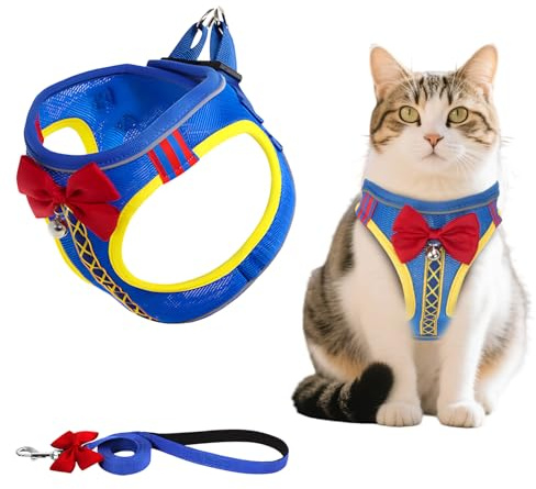 MOTIBACK Blå gentleman slipsväst kattsele med koppel, mjuk sele för katt, bröstsele sele kattset, okrossbar, justerbar kattväst, kattkoppel med sele för katter (M)