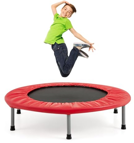 GOPLUS Mini Trampoline Fitness Pliable, Trampoline de Sport pour Intérieur avec Tapis de Sécurité, Charge Max 150KG, pour Adultes et Enfants (Rouge)