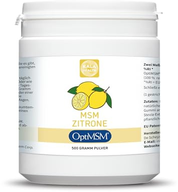Kala Health OptiMSM Polvo sabor a limón – 100% puro polvo de azufre MSM – Metilsulfonilmetano natural – Con auténtico aroma a limón de aromas naturales – Sin aditivos (500)
