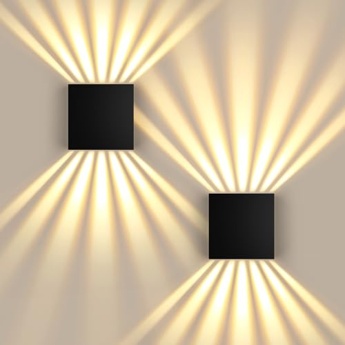 JVURICE LED Wandleuchte Innen/Außen IP67, Wandlampe Aluminium im Up Down 3000K Warmweiß, 12W Moderne Wandleuchten Dekoration für Wohnzimmer, Schlafzimmer, Korridor & Treppenhaus, 2 Stück - Schwarz