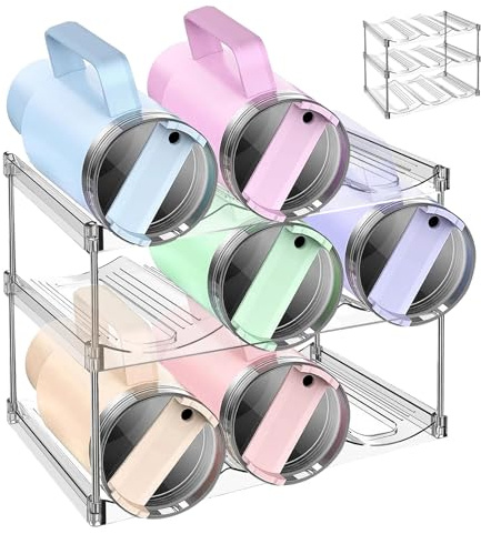 Bohrma Stapelbarer Flaschenhalter für Schrank, Flaschenhalter für Küche Schrank Flaschen Organizer, Kunststoff Wasserflaschenhalter für Flaschenaufbewahrung für Kühl Küche