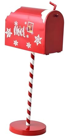 TSMORY Cassetta delle lettere di Babbo Natale per decorazioni natalizie Cassetta delle lettere in metallo con base in legno per interni ed esterni, decorazione per le vacanze di Babbo Natale per