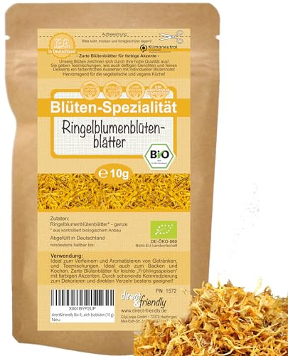 direct&friendly | Bio Ringelblumenblüten | 10g | ohne Kelch | Ringelblumenblütentee | getrocknete Essblüten | Tortendekoration