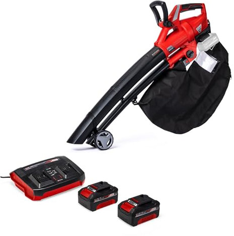 Einhell Laubsauger Laubbläser GE-CL 36 Li E Power X-Change (Lithium-Ionen, 2x18 V, 210 km/h Luftgeschwindigkeit, bürstenloser Motor,45 l-Fangsack, Tragegurt, inkl. 2x 4,0 Ah Akku und Twincharger)
