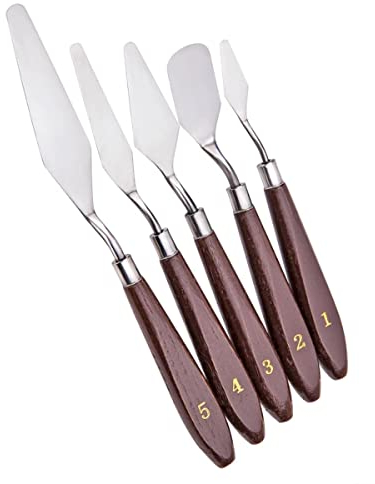 Lot de 5 couteaux de peinture, spatules en acier inoxydable avec manche en bois, grattoir pour mélange de couleurs, pour époxy, peinture acrylique, glaçage de gâteaux