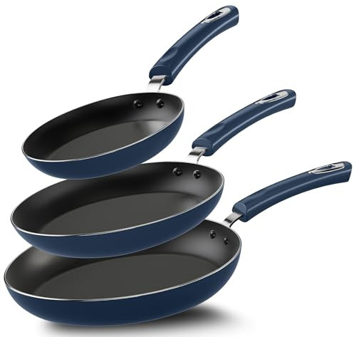 Utopia Kitchen Nonstick Cookware 3 Piece Set, Non-Stick Frying Pans with Induction Bottom, 8, 9.5 & 11 Inches Frying Pans with Bakelite Handles, PFOA Free, Midnight Blue & Black