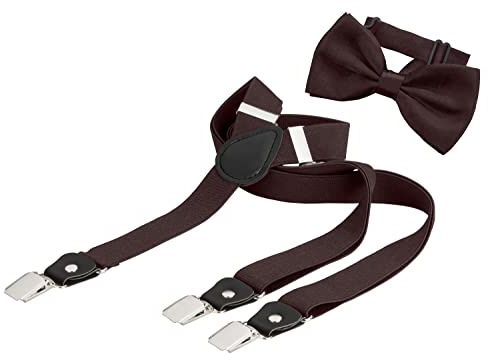 BomGuard Herren Hosenträger 2,5 cm genietet + Fliege,coffee-braun