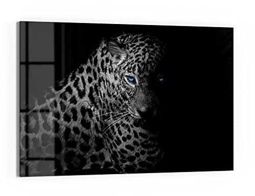 DEQORI Glas-Magnettafel | 60x40 cm groß | Motiv Leopard mit blauen Augen | Memo-Board aus Glas | Magnetboard inkl. Magnete, Stift & Tuch für Küche & Büro | Tafel magnetisch & beschreibbar