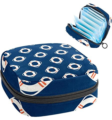 Nautical Travel Lifebuoy Blue,Period Pouch Portable,Tampon Storage Bag,Tampon Holder for Purse Feminine Product Organizer