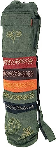 GURU SHOP Boho Yogamatten-Tasche, Batik Yogatasche aus Nepal - Grün, Unisex - Erwachsene, Baumwolle, 70x23x13 cm