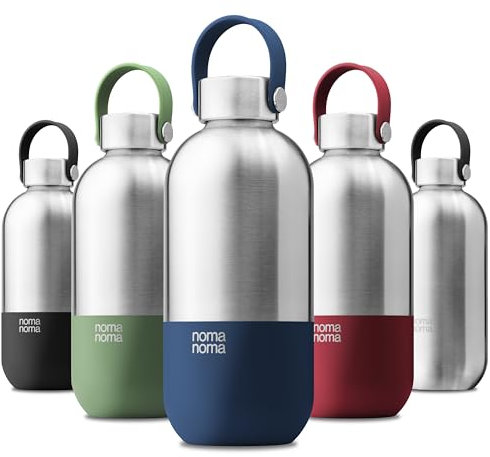 noma noma Trinkflasche Edelstahl Kohlensäure geeignet - Thermosflasche 1l, 750ml, 500ml - auslaufsicher, BPA-frei & klimaneutral (1l Soda Blue)