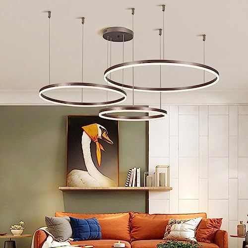 LED Pendellampe Moderne Esszimmer Hängeleuchte 3 Ringe Pendelleuchte Dimmbar Mit Fernbedienung Kronleuchter Höhenverstellbar Wohnzimmer Hängelampe Aluminium Runde Acryl Kronleuchter Beleuchtung ( Colo