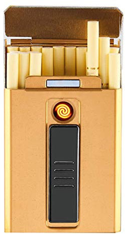 Étui à Cigarettes avec Boîte à Cigarettes Briquet 20 Pcs Cigarettes Régulières Portable King Size Cigarettes Briquets USB 2 en 1 Briquet Électrique Rechargeable sans Flamme Cou